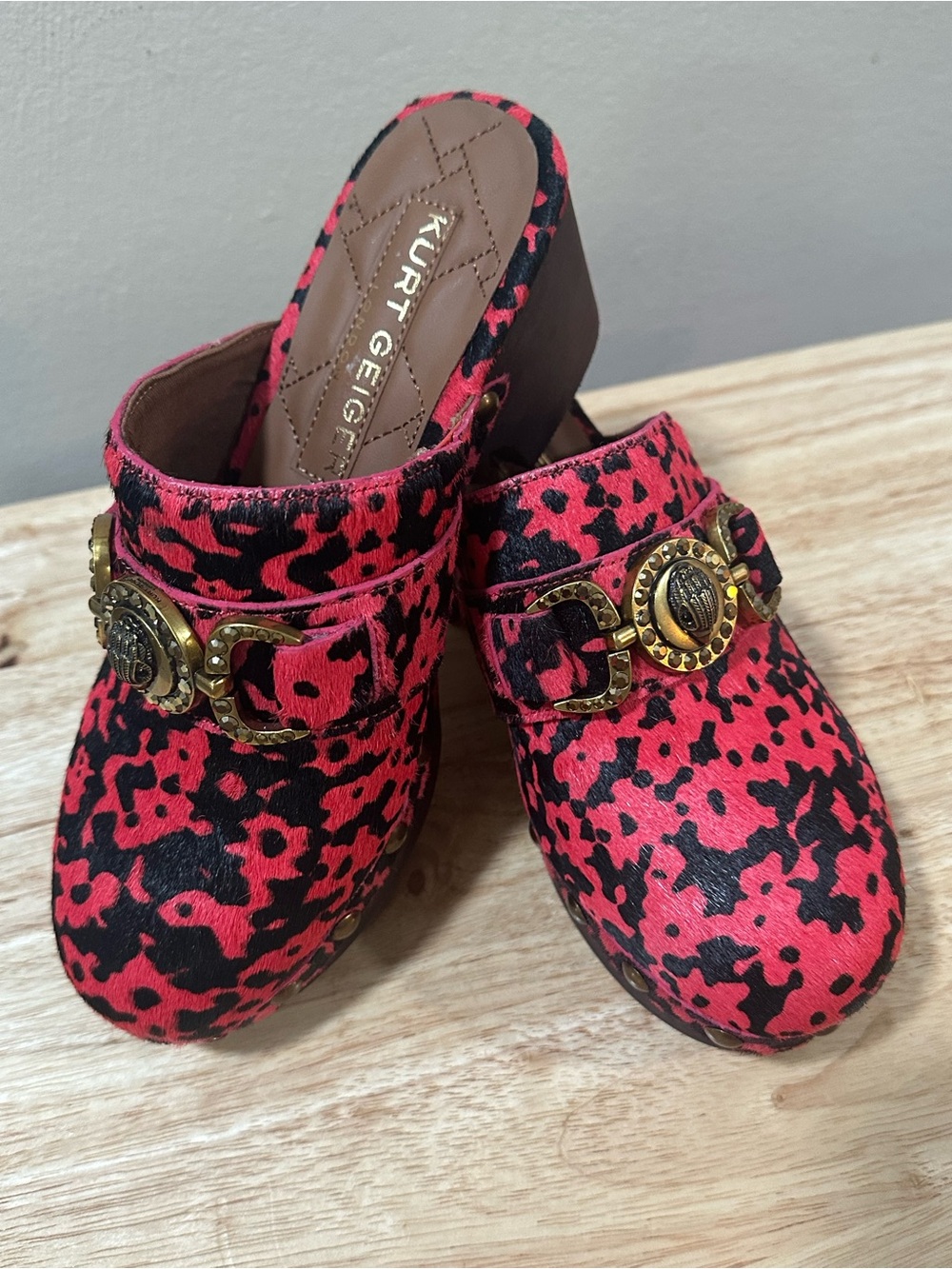 Kurt Geiger Hot Pink and Black Leopard Print Clog Mules
